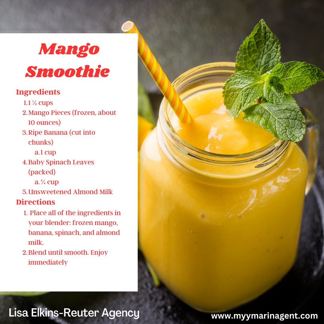 Mymarinagent's tweet image. Say goodbye to long lines at Jamba Juice and whip up your own delicious mango smoothie at st8.fm/3K61llX&amp;#039;s the perfect way to satisfy those sweet tooth cravings! What’s your favorite smoothie flavor? 🍹

#TeamLisaElkinsReuter #mangosmoothie  #HealthisWealth #foodie