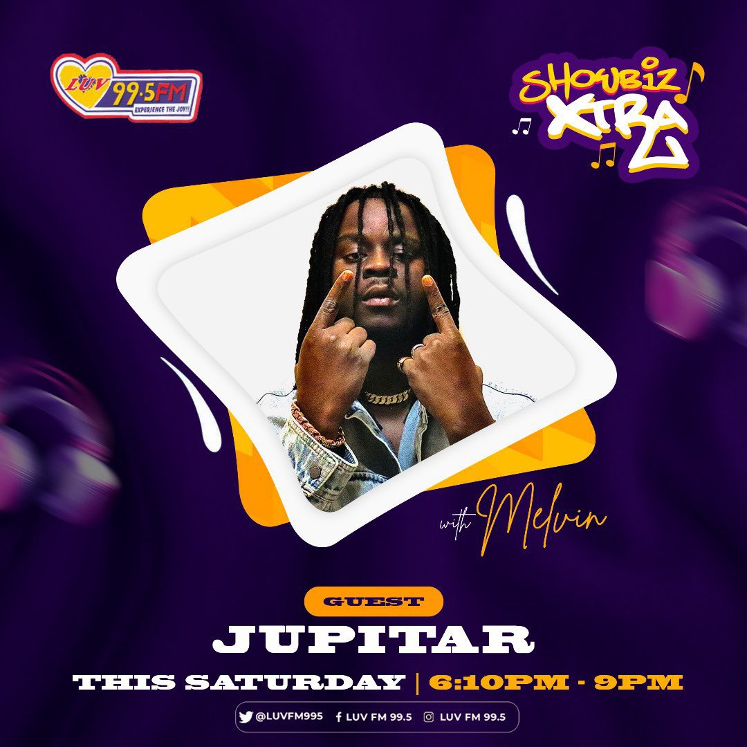 Don’t miss today’s conversation with @JupitarOfficial on the #ShowbizXtra show .. Tune in now! @luvfm995