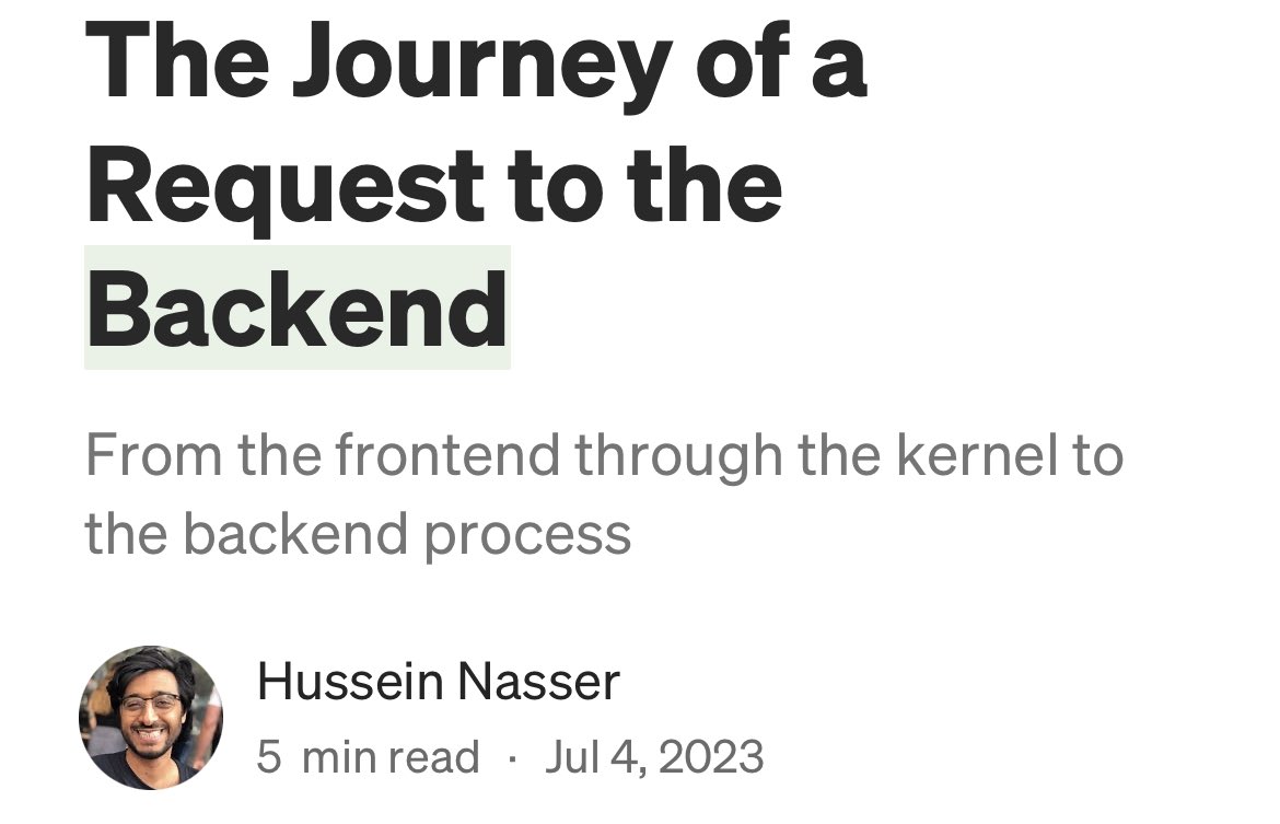 I overheard someone at work say “sending HTTP requests is cheap” 

so I asked myself; what really happens when a frontend sends a request? 

In this blog I go into the journey of the request to backend.

P.s. so much happens before processing

medium.com/@hnasr/the-jou…