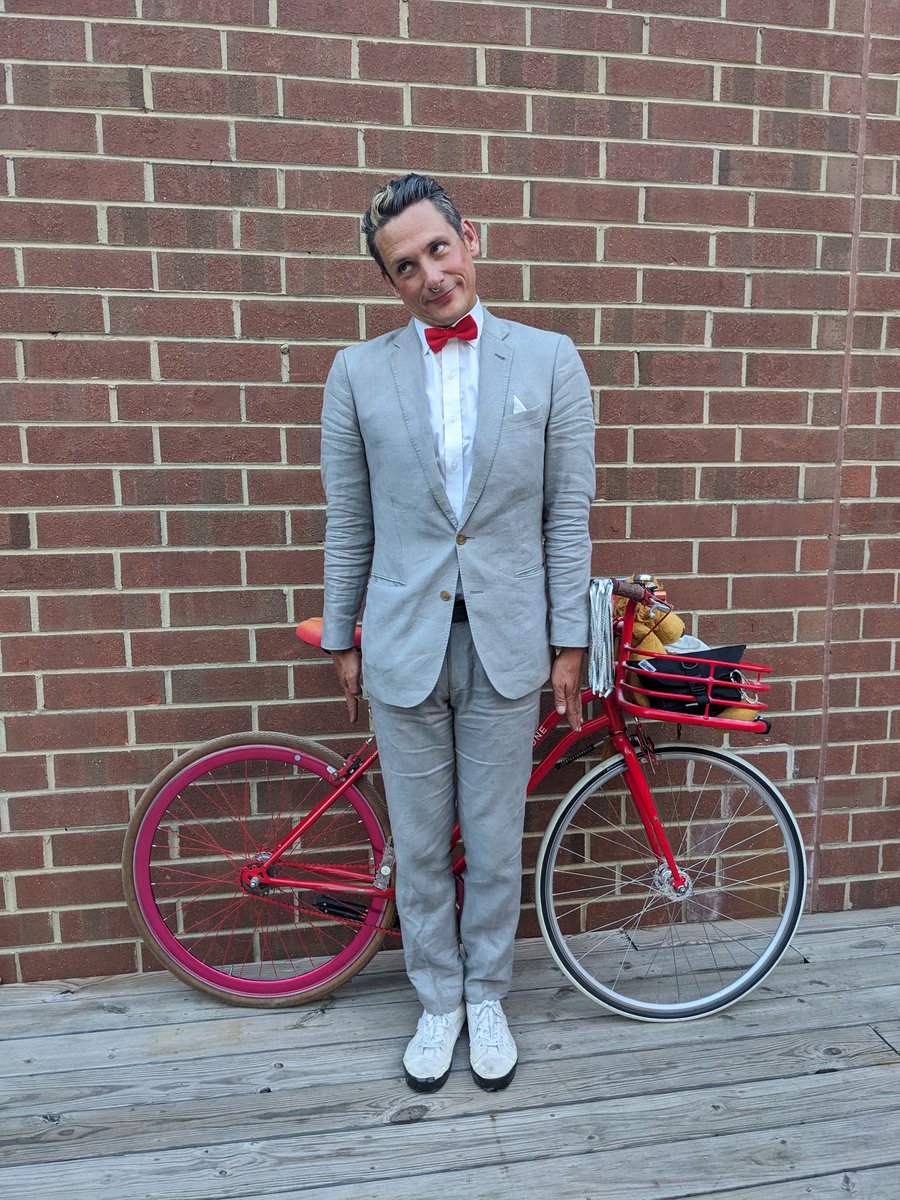my buddy noah put in the work last night. he dressed up as <a href="/peeweeherman/">Pee-wee Herman</a> and rode around durham to mark the <a href="/CarolinaDurham/">Carolina Theatre</a> showing "pee-wee's big adventure" for free on friday night; I think I read some 300 people went!