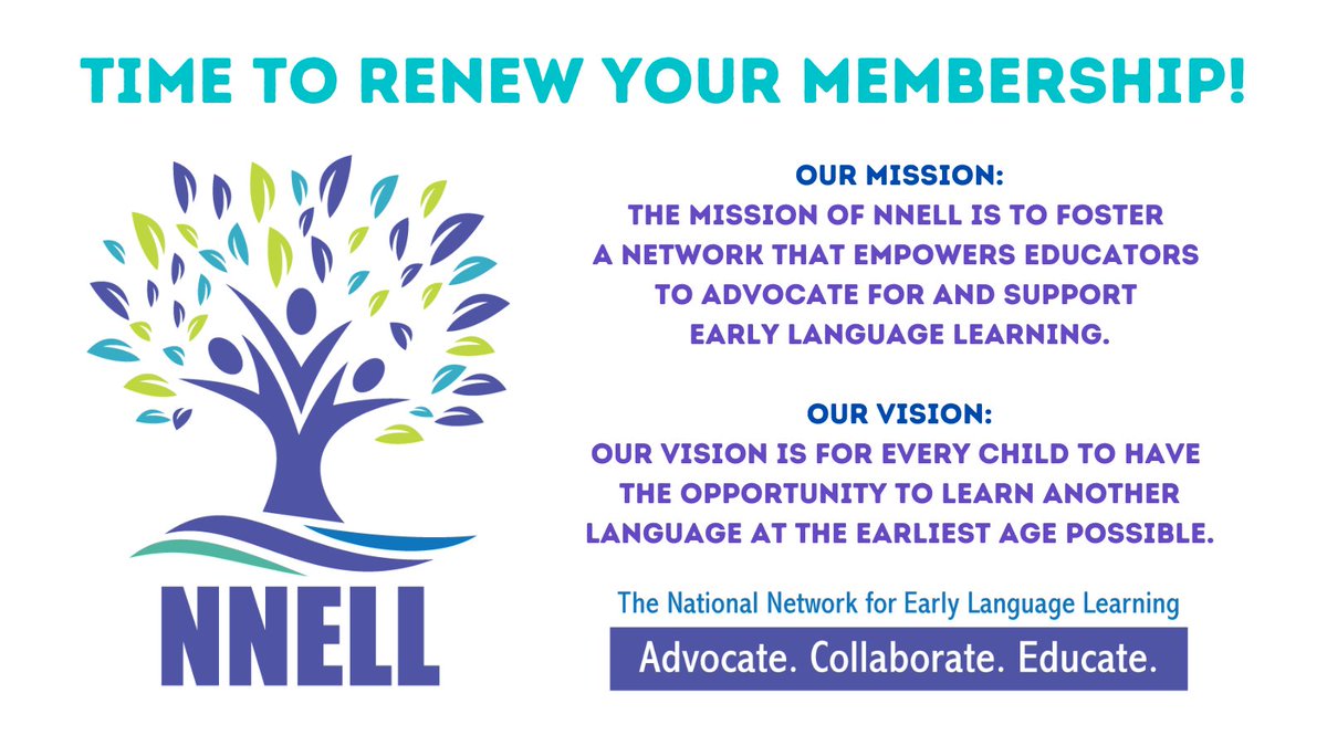 📢 Attention NNELL Members! Your membership renewal deadline is approaching! Don't miss out on the opportunity to continue supporting our mission of nurturing young minds through early language learning. 🌍 Join or renew! nnell.org