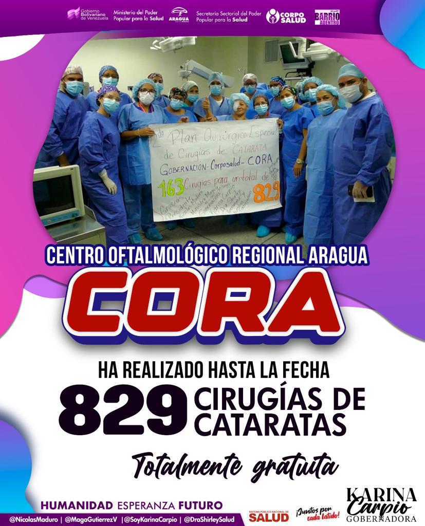 #Entérate🗣️| ¡Totalmente gratuita!
Han sido realizadas 829 cirugías de cataratas en el estado Aragua
#JuntosPorCadaLatido
#VenezuelaEsAfirmativa
<a href="/NicolasMaduro/">Nicolás Maduro</a>
<a href="/MagaGutierrezV/">Magaly Gutiérrez Viña</a>