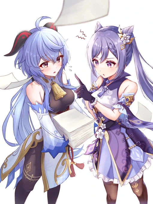 絵師友達のナンさん(ID省略)に刻晴ちゃん描いてもらって僕は甘雨ちゃん描いて合作しました仕事し過ぎると上司が心配しますよ...#原神 #GenshinImpact 