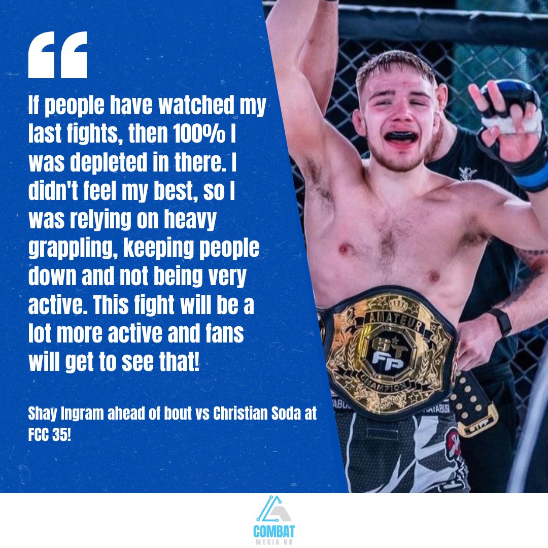 CombatMediaUK's tweet photo. @FCCMMA knows how to book amateur title fights! 

Shay Ingram moves back to 70kg when he fights Christian Soda at FCC 35.

Full interview out soon on YouTube! 

#ukmma #FCC35 #mma https://t.co/phEopVtEAN