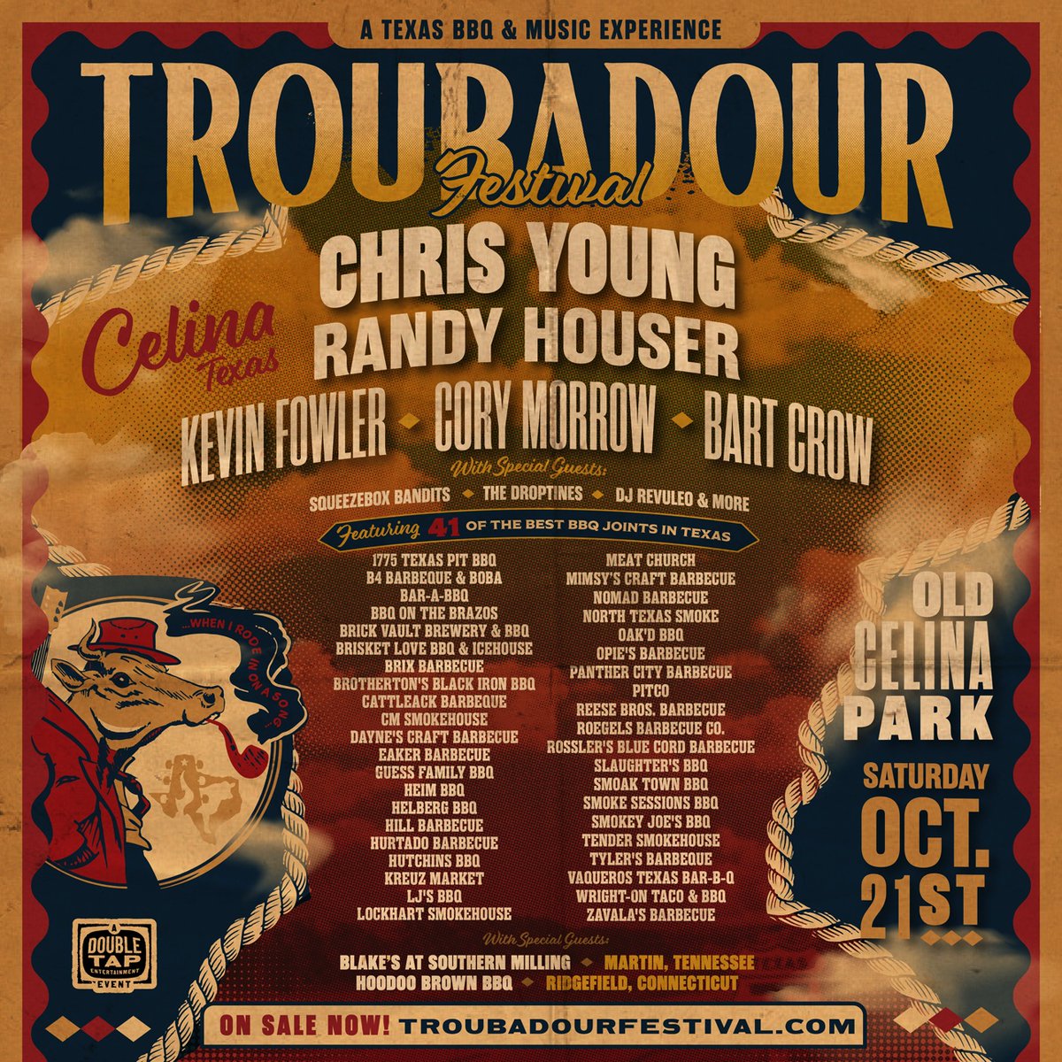 Troubadour Festival, a Texas BBQ & Music Event in Celina, TX on October 21 is headlined by Country Superstar, Chris Young!

Tune in all weekend as we announce keywords. When you hear it – text it to 888-787-1995 to win!

Tickets are available at troubadourfestival.com!