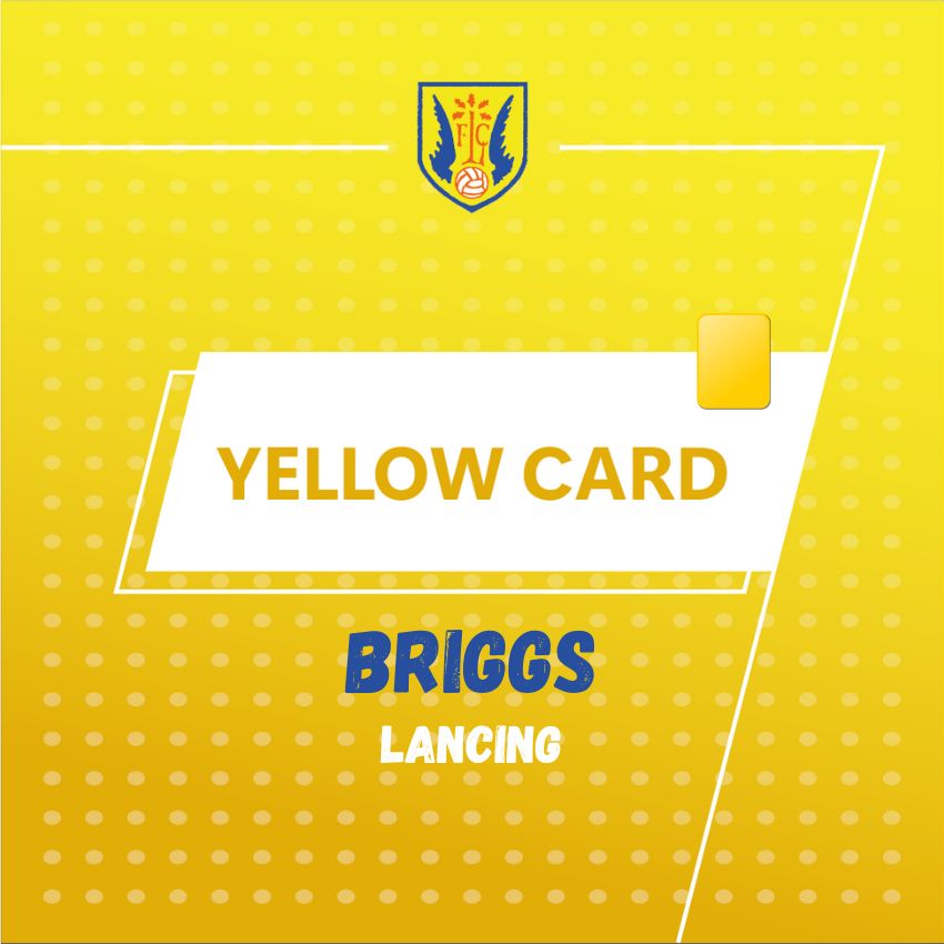LancingFC's tweet photo. 🟨 Briggs is shown a yellow for pulling a shirt 

72' | 2-3 | #BADLAN 

#Lancers 🟡🔵 | #EmiratesFACup https://t.co/k2L693xBKj