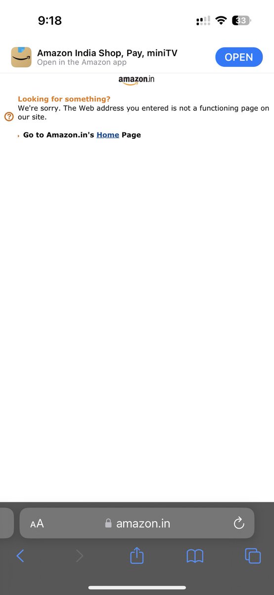Divyans70780989's tweet photo. @AmazonHelp I’m getting this on opening the link https://t.co/49vhTBc5QJ