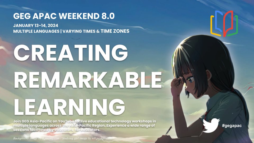 #GEGapac is already planning our January 2024 event. A call for presenters is coming in late September. Multiple languages and time zones. <a href="/GEGKolkataINDIA/">Sudeepta GEG Kolkata</a>  <a href="/GegSurat/">GEG Surat, India</a> and <a href="/gegnagoya/">Google Educator Group Nagoya</a> hosting. <a href="/GegProgram/">Google Educator Groups</a> #GEGapac #GoogleforEducation #GEG2024