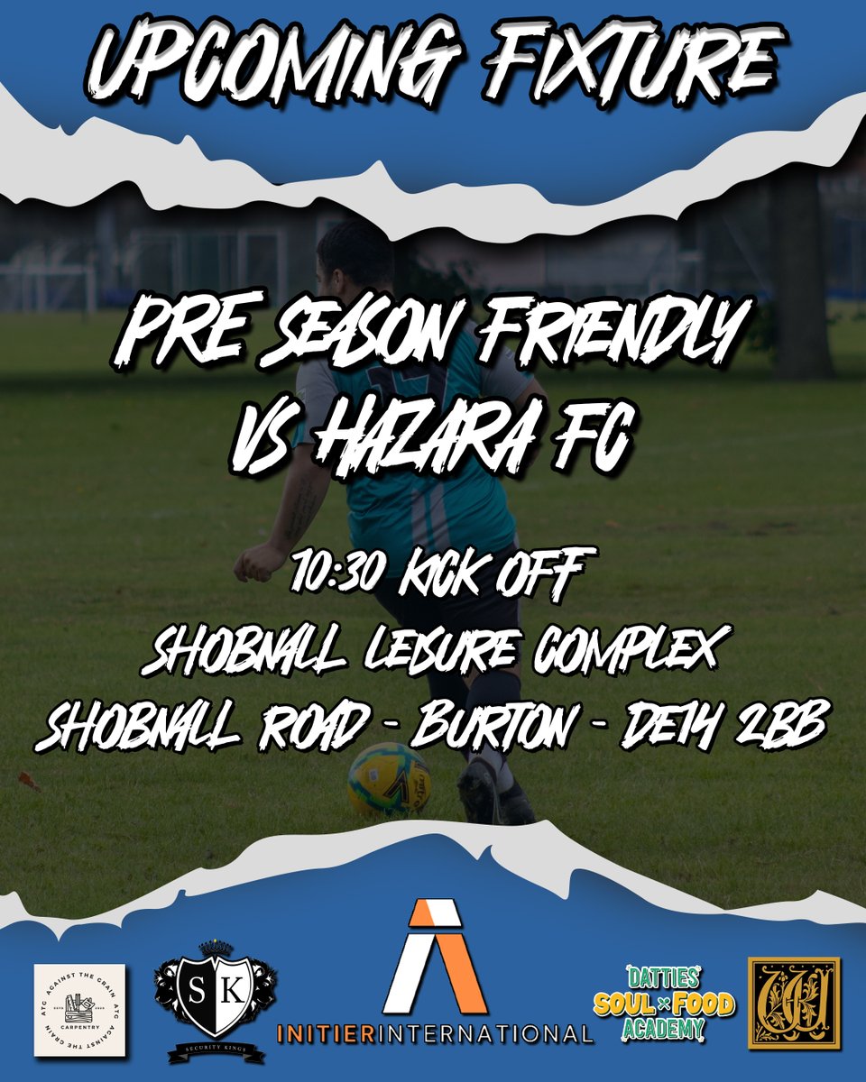 HorninglowFc's tweet photo. 🔵⚫️ FIXTURE CHANGED ⚫️🔵

Didn't fancy making the trip to Ashby for a pre-season game? Well, you're in luck. With Ashby cancelling we now play Hazara FC at Shobnall tomorrow. 

Thanks to Hazara for taking the game and we'll see you all down there.

#Uptheglow https://t.co/vNHkeNkJ8i