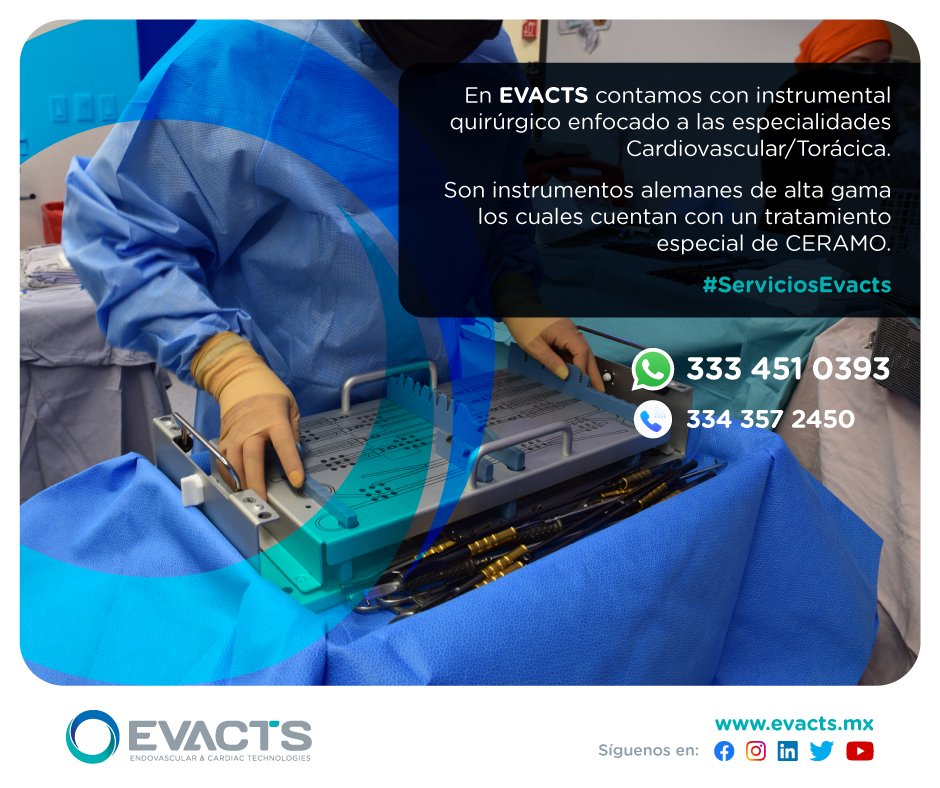 Evacts_mx's tweet photo. #ServiciosEvacts
En #EVACTS contamos con instrumental quirúrgico enfocado a las especialidades Cardiovascular/Torácica.
Renta de #EquiposMédicos y venta de #Insumos para #Cirugía en #México para #Hospitales, #Clínicas y #Médicos #Cirujanos
#SolucionesEVACTS https://t.co/bi2g7fhzf4