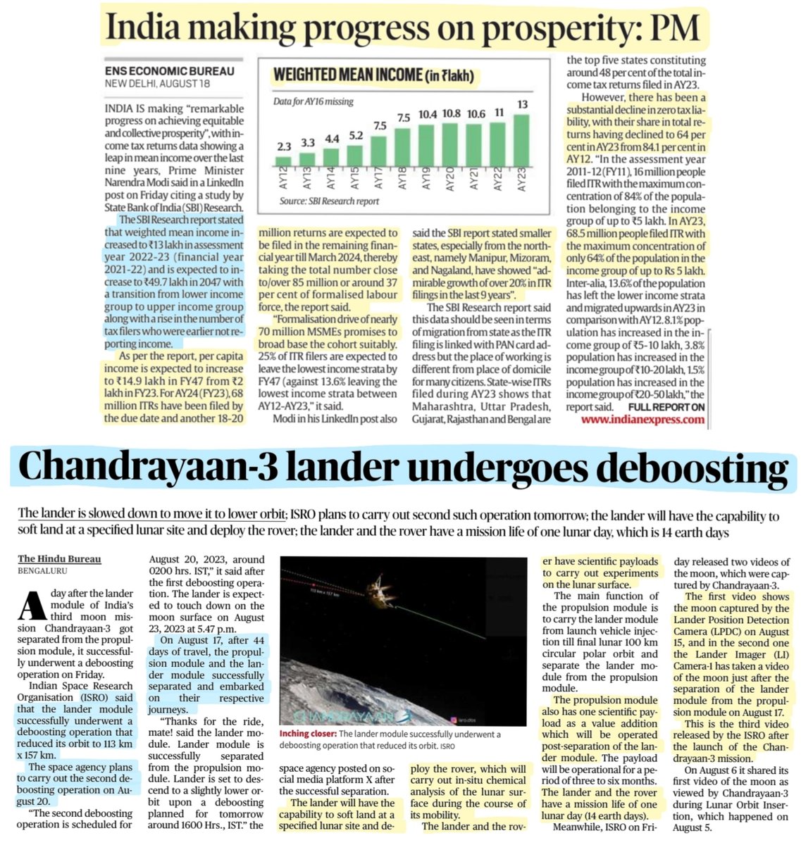 *#PMModi :#India making progress on prosperity 
#SBIReport 
*Update #Chandrayaan_3 #Chandrayaan3
*#USA #Japan #SouthKorea to enter into #Security pact fr the #Pacific 
*#ExpressInvestigation : #Drugs in valley
#JammuAndKashmir 

Source: IE & TH