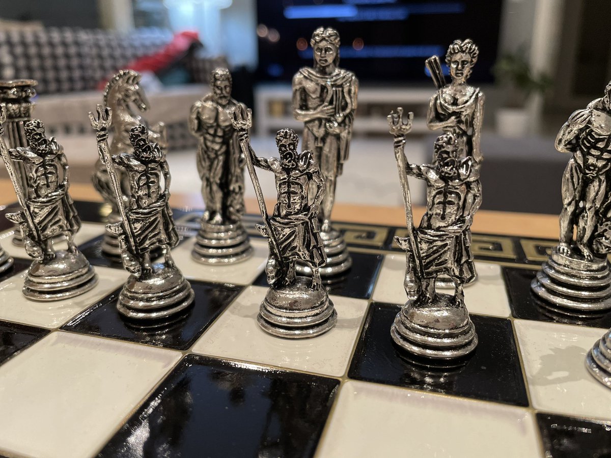 TweetsByRupesh's tweet photo. Friend has this beautiful metal greek characters chess set. We spent more time in watching them than playing 😆 https://t.co/Obiwj3CdcW
