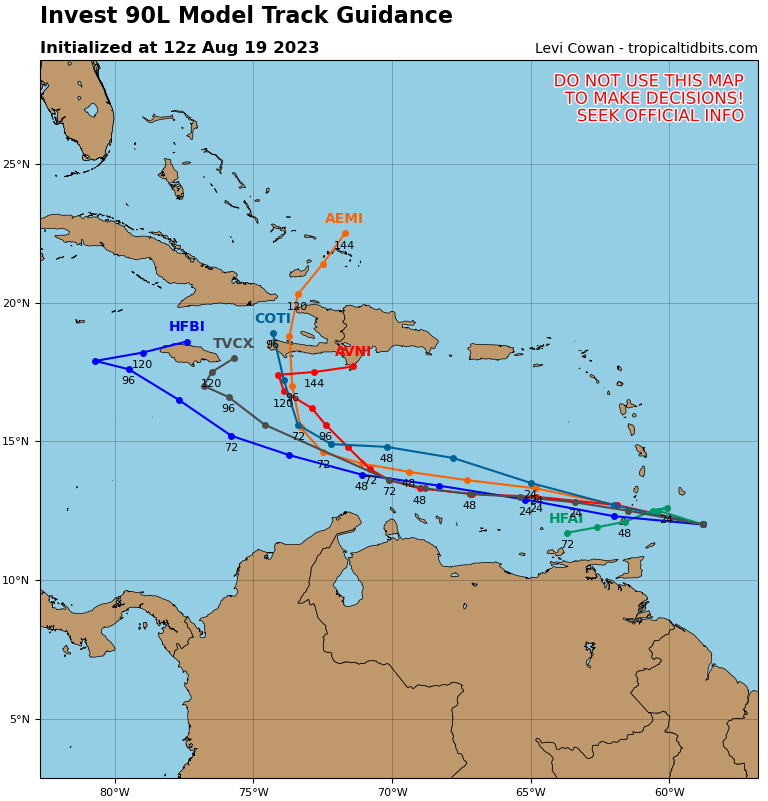 tropicalupdate's tweet photo. First batch of spaghetti models coming out here on https://t.co/3cvwpvVJ22 for Invest 90. Expected hard right turn showing on many future runs. Might be lots to watch with this one. https://t.co/Hk3pbO7x8H https://t.co/ILdmNzIl8I