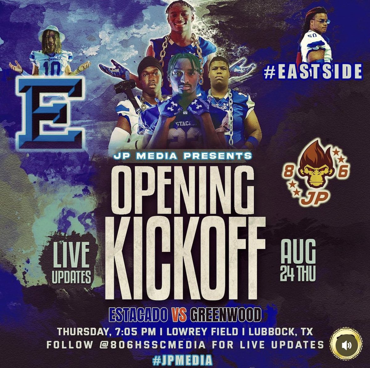806 BIG GAME: WK 1
Estacado vs Greenwood
Thursday, 7:05PM
Lowrey Field, Lubbock TX

Estacado was down by 14 in the fourth quarter last year in Midland before the Matadors charged back and won it with a DJ Johnson to Devoryea Boyd Touchdown connection late! This game should be fun