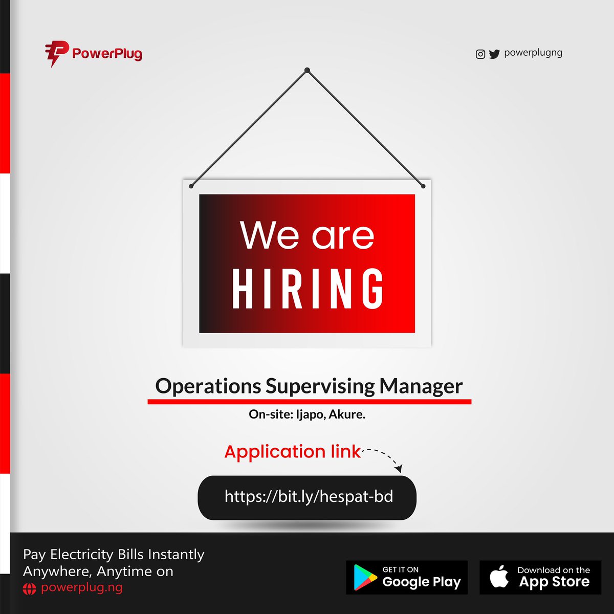 powerplugng's tweet photo. 📌WE ARE HIRING!!!
•Operations Supervising Manager
On-site - Ijapo, Akure
Application Link: https://t.co/p4qOaqlOrv
#hiring #application #jobs #applynow #sendcv #repost #onsite #BBNaijaAllStar #LucyLetby #GMMTVFandayinBKKxEM https://t.co/C9oy03Z45N