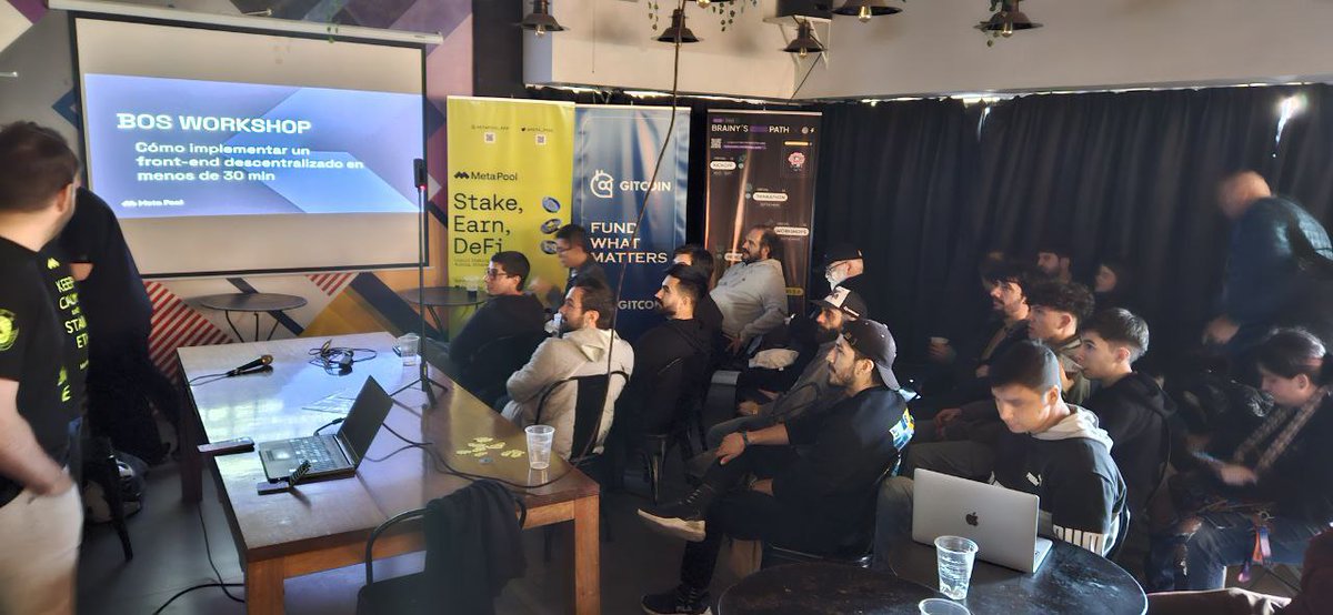 meta_pool's tweet photo. NEAR — BOS workshop at the @ThinkandDev side event, led by @leomanzanal and @RodrigoCSolari, was a blast! 💥
Building a decentralized front-end through @TheblockchainOS by @NEARProtocol is easier than you think 😎 https://t.co/wLgcM8lK5k