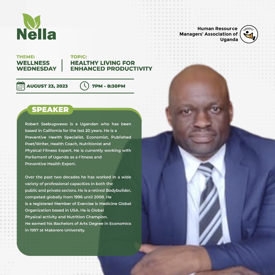 Introducing Robert Ssebugwawo: Preventive Health Specialist, Economist, and Fitness Expert. Join us to learn from his two decades of expertise, now shaping wellness at the parliament of Uganda. 🇺🇬 #nellawellness #wellnesswednesday