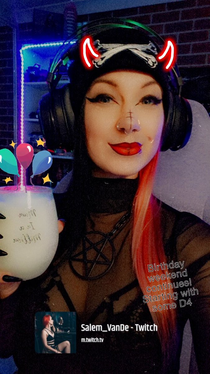 Birthday weekend continues for this goth E-girl!
Starting with some #DiabloIV 

Over on #twitch . Tv/salem_vande 💜 

#twitchtv #twitchstreamer #gamergirl #girlgamer #gothgirl #gothgamer #gothegirl #egirl #gothgirlgamer #diablo #birthday #birthdaystream #birthdayweekend