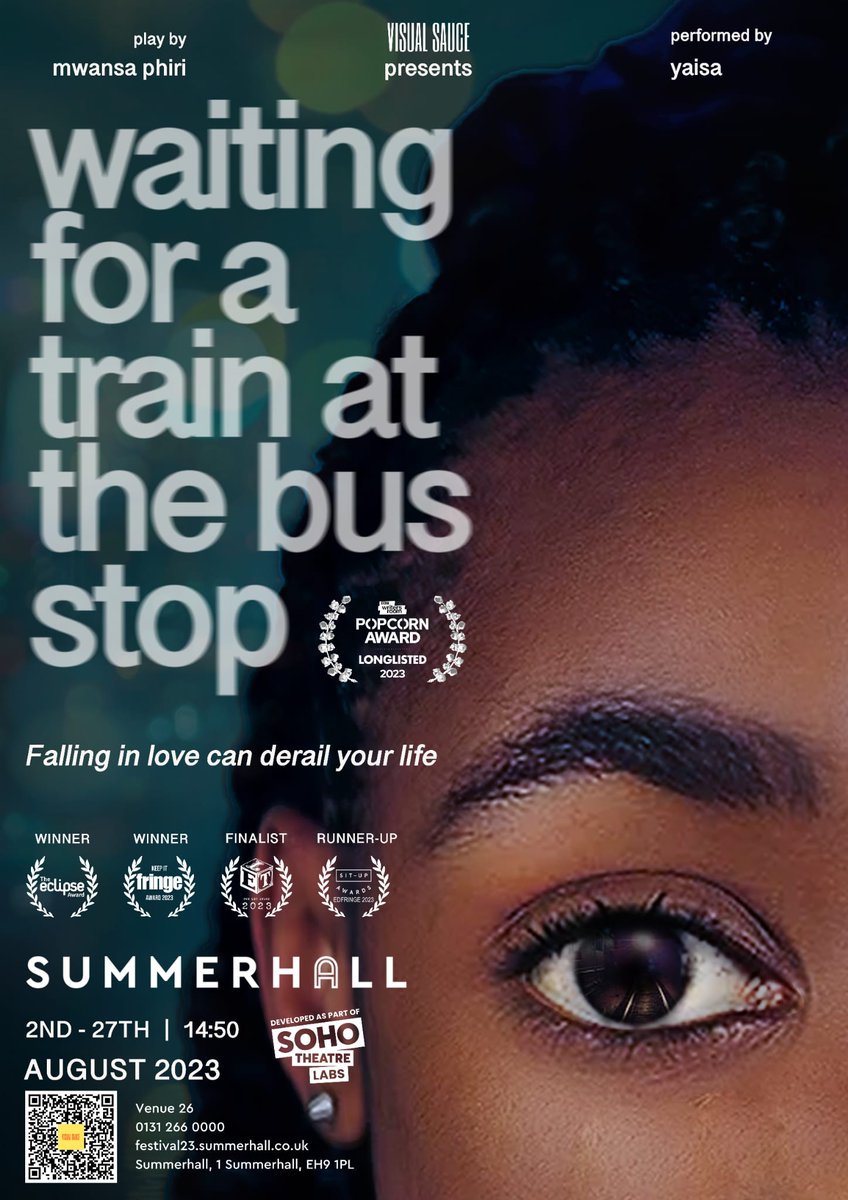 @daisthehale We'd love to have you in to review our #EdFringe debut and BBC Popcorn Award Longlisted play 'waiting for a train at the bus stop'! Summerhall, 14:50 until 27th August (not 21st) A dark comedy solo show using poetry & Zambian folklore to explore coercive control & mental health