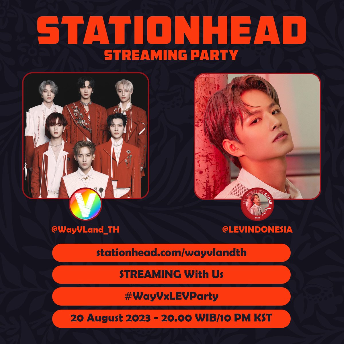 📢 PENGUMUMAN 

Hi Xiàng rì kuí! 🌻 

Pada tanggal 20 Agustus 2023, kita memiliki 2 kolaborasi streaming di Stationhead : 

1. @/JOYful_station 
🗓 20 Agustus 2023 
⏰️ 13.00 WIB/15.00PM KST 

2. @/WayVLand_TH
🗓 20 Agustus 2023 
⏰️ 20.00 WIB/10PM KST

Jangan lupa untuk