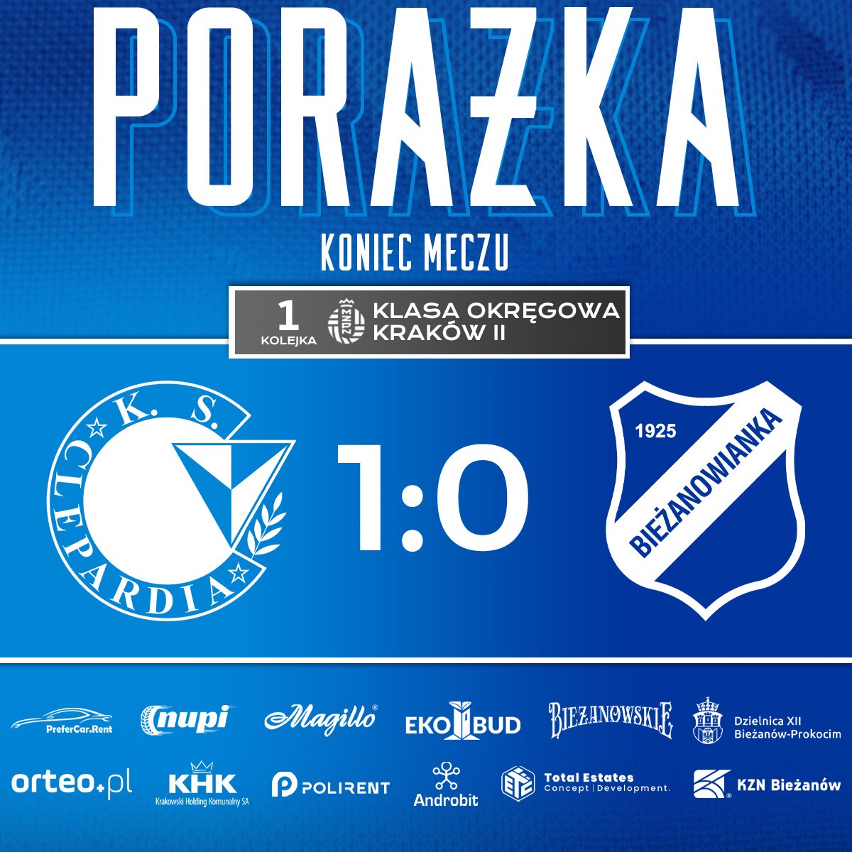 biezanowianka's tweet photo. #Clepardia 🆚 #Bieżanowianka 1:0
W pierwszym starciu w Klasie Okręgowej musieliśmy uznać wyższość rywali i 3 punkty zostały na obiekcie Clepardii.
📋 𝗥𝗮𝗽𝗼𝗿𝘁:
29’⏱️ 1:0 ⚽️ https://t.co/AS2z4067v3
