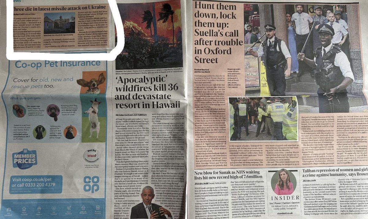 The number of dead, in a tiny box on the 4th page, next to the Co-Op Pet Insurance - this is the place for daily news of 🇷🇺murders in 🇺🇦 in 🇬🇧 newspapers Maybe in other countries there is no coverage AT ALL! The war seems far & 'old news' to some, while 🇺🇦 is dying every day!