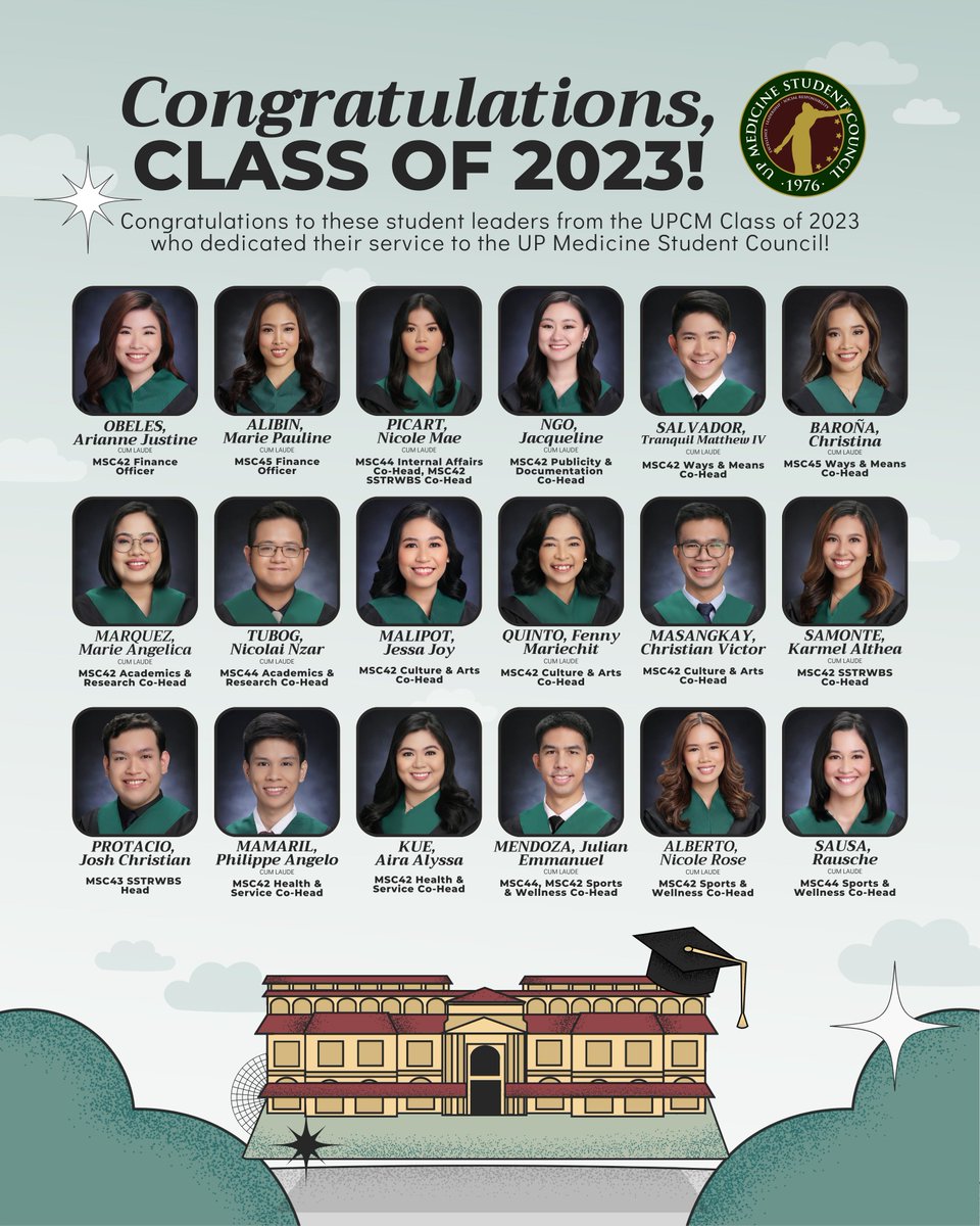 A heartfelt congratulations to these student leaders from the UPCM Class of 2023 who have dedicated their service to the UP Medicine Student Council! 🥂

Congratulations, doctors, and may you continue to exhibit leadership and service in your chosen paths! 🤍🎓
