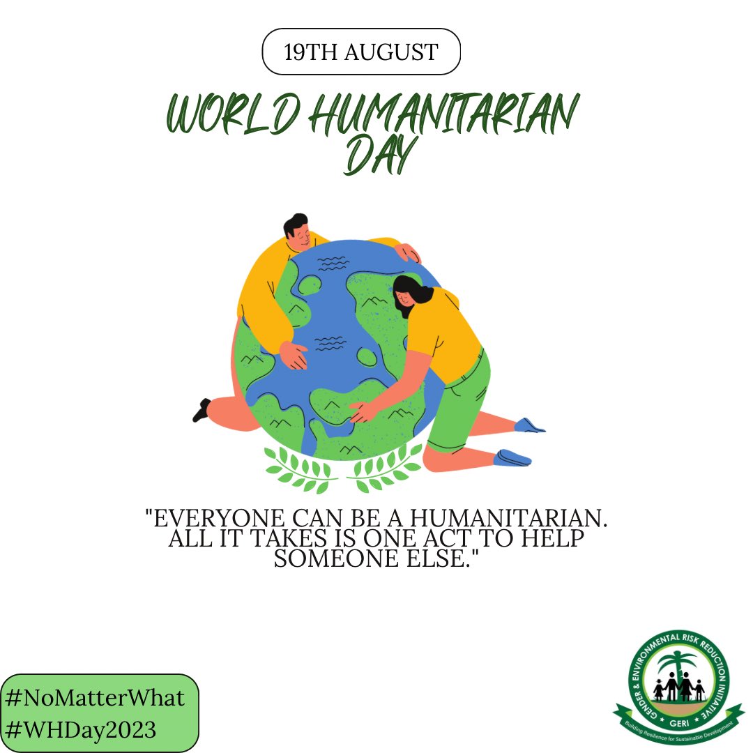 GERIinitiative's tweet photo. With Love for Humanity we pledge to  commit to solve,  &amp; to protect humans especially those who needs to be protected regardless of where, when and what it is.
To All Humanitarians round the World you a Happy humanitarian Day let’s continue the good work.
#WHD2023 https://t.co/KvON7JDUQs