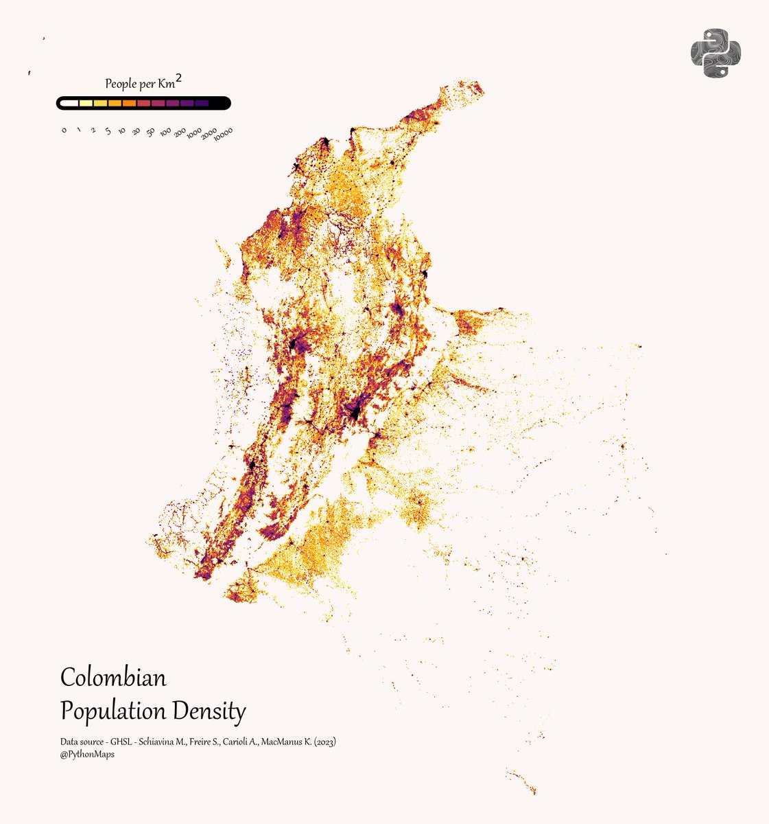 Population density of Colombia! #SouthAmerica #Map #Geography #Colombia
