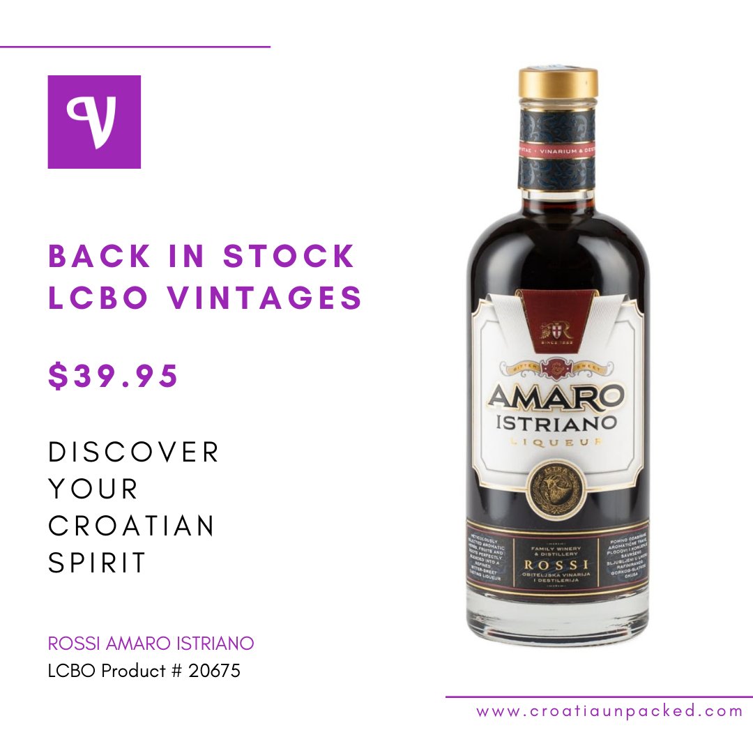 We are excited to let you know that Amaro Istriano is now back at a Vintages location near you. This craft Amaro is produced by the distiller magician Luca Rossi at Rossi Distillery in Istria. See <a href="/LCBO/">LCBO</a> online to see store availability.

#istria #croatia #mixology #cocktails