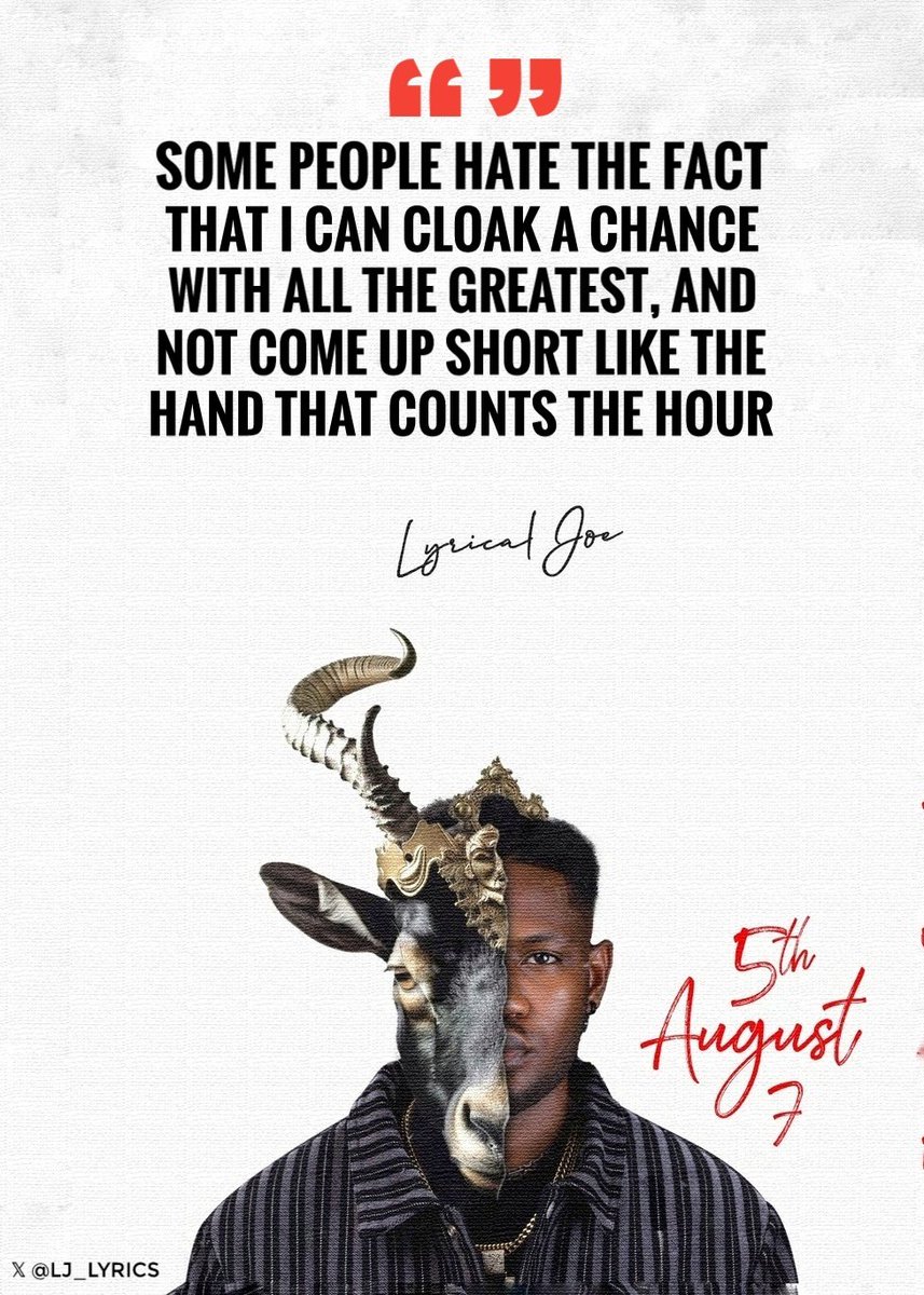 LJ_Lyrics's tweet photo. Lyrical Joe as usual flexing his wordplay on 𝟓𝐓𝐇 𝐀𝐔𝐆𝐔𝐒𝐓 𝟕, he proves he's the lyrical tower, turning seconds into hours, showcasing his lyrical power.

For more wordplay, Watch official music video via .@YouTube : https://t.co/EfSTKgg4Yq #5thAugust7 https://t.co/vwummL7nt2