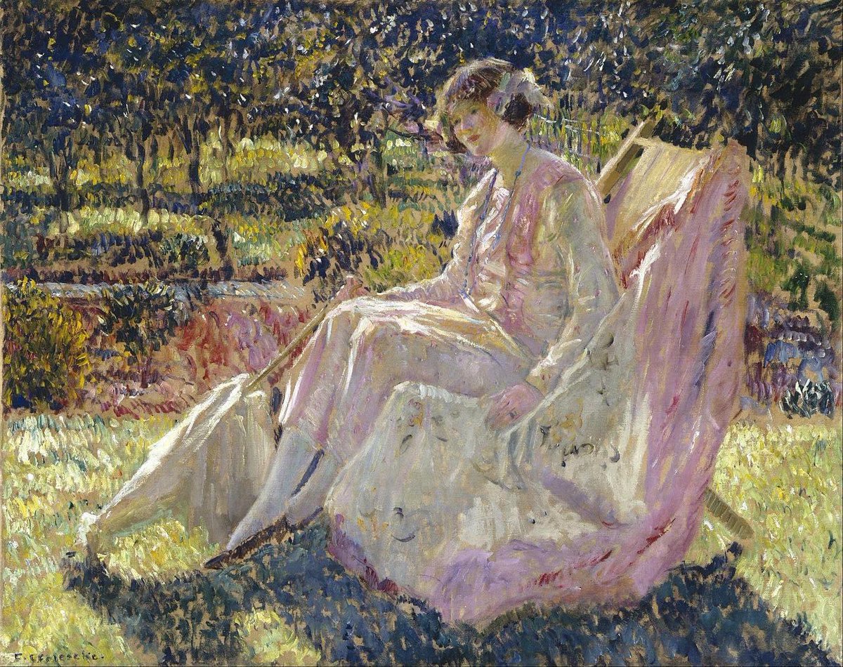 timeout4laughs's tweet image. "And so with the sunshine and the great bursts of leaves growing on the trees, just as things grow in fast movies, I had that familiar conviction that life was beginning over again with the summer." 
F.Scott Fitzgerald - The Great Gatsby, 1925. 

Frederick Carl Frieseke - Sunbath