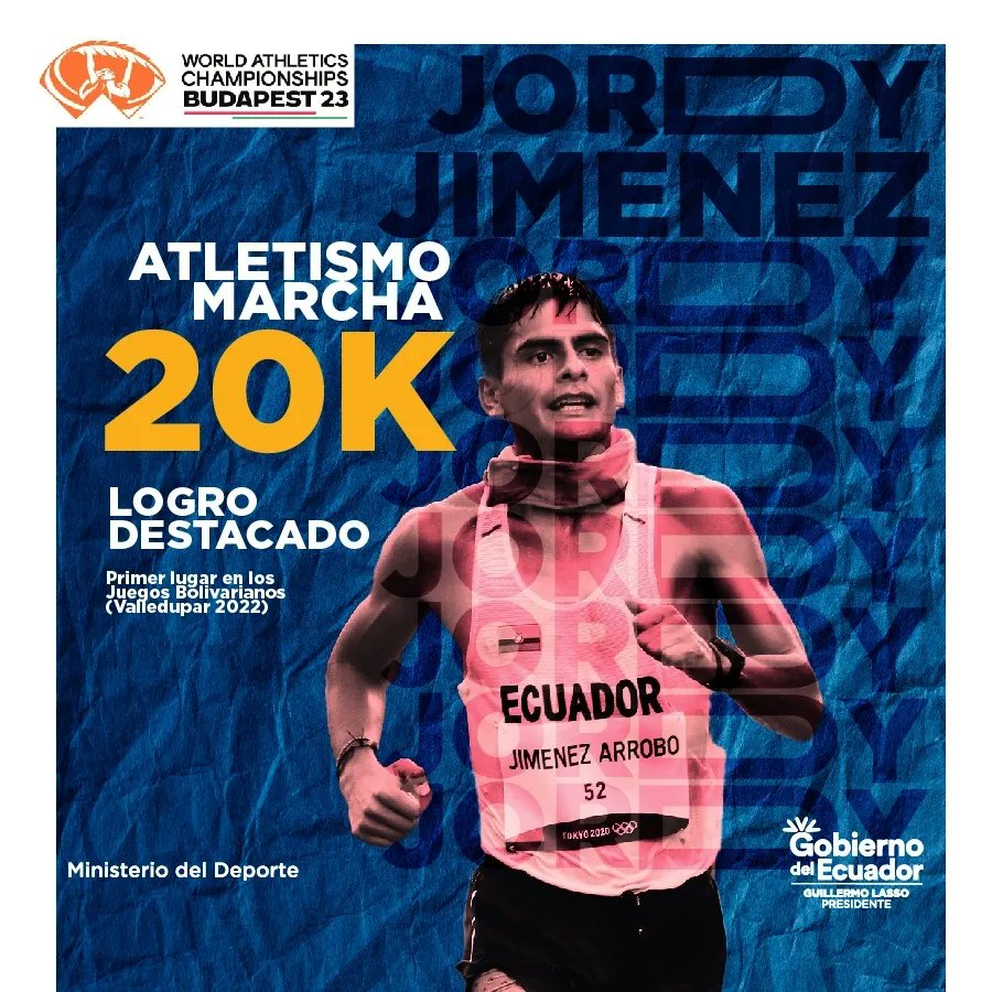 ¡GRAN NOTICIA!

Ecuador tiene un nuevo clasificado a <a href="/Paris2024/">Paris 2024</a>. Está vez Jordy Jiménez accede a los Juegos Olímpicos tras imponer la marca de 1h20m08s en los 20km marcha en el Mundial de Atletismo que se desarrolla en Budapest. 🇪🇨

#CreemosEnTiEc