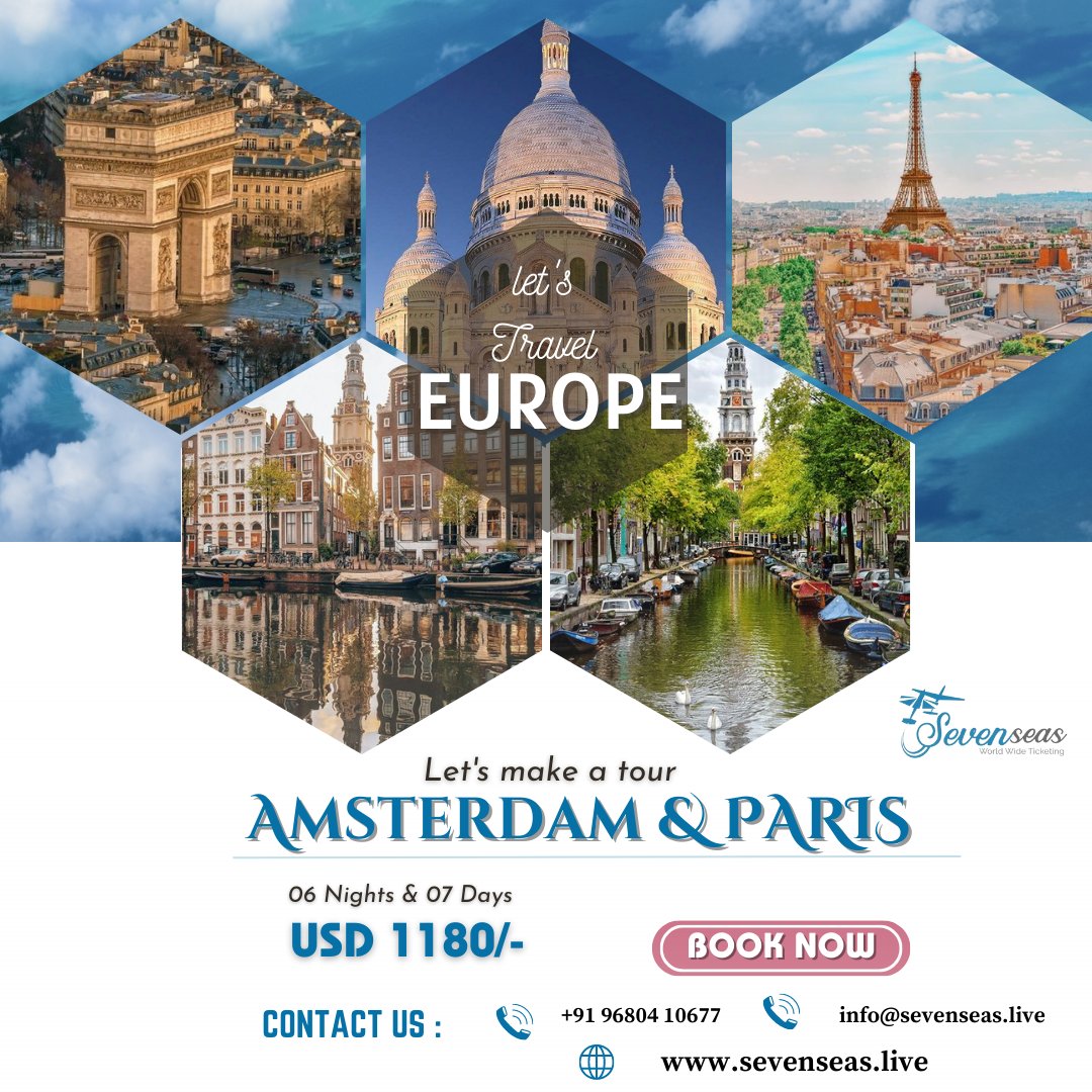 Let's Travel to Europe AMSTERDAM & PARIS: 🇪🇺
7 Days Holiday Tour Package
USD 1180/- #holidays #Europe4Europeans #Travel #tourism #Paris #Amsterdam 
#GunsAndGulaabs #FLIGHT  #Chandrayaan_3 #JailerIndustryHit #Tourisme