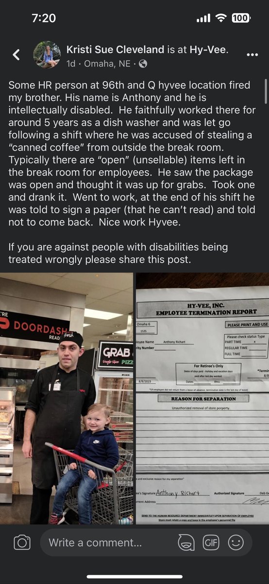 This happened at the 96th and Q St store in Omaha, NE…shame on you Deb Gerch and shame on you @HyVee for allowing this woman to treat people horribly for almost 30 years at your store!!! #DisabledRights