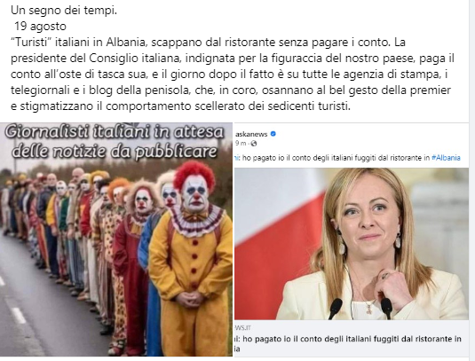 La #Meloni riscatta l'onore italiano infangato da avventori... portoghesi, presso un ristorante albanese.