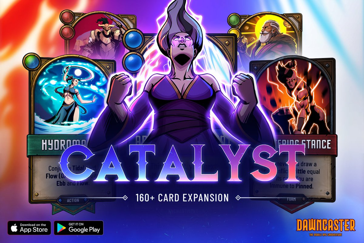 ⚡We're live! Discover over 160 new cards and talents in our latest FREE expansion 'Catalyst' in Dawncaster | the mobile RPG Cardverture #MobileGaming #cardgame #gamedev