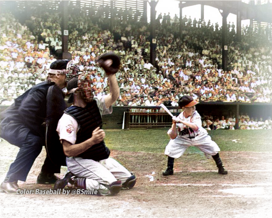 BSmile's tweet photo. Today In 1951: Eddie Gaedel, who stands only 43" tall, draws a walk on four pitches vs. the Detroit Tigers in his only major league plate appearance with the Bill Veeck owned St. Louis Browns! #MLB #Baseball #History https://t.co/et2xmCVoTk