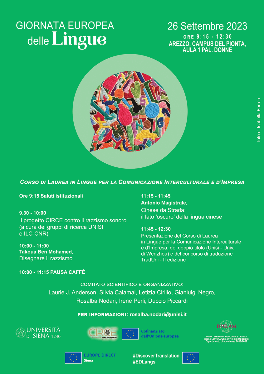 CIRCEproject_EU's tweet photo. MILESTONES 🗣️🌟
The CIRCE project will be introduced at the University of Siena, Arezzo Campus, during the European Day of Languages.
Mark your calendars for September 26th at 9:15 AM, as all project researchers will gather for this special occasion. Details in the poster!
#CIRCE https://t.co/NAW5Pf8St0