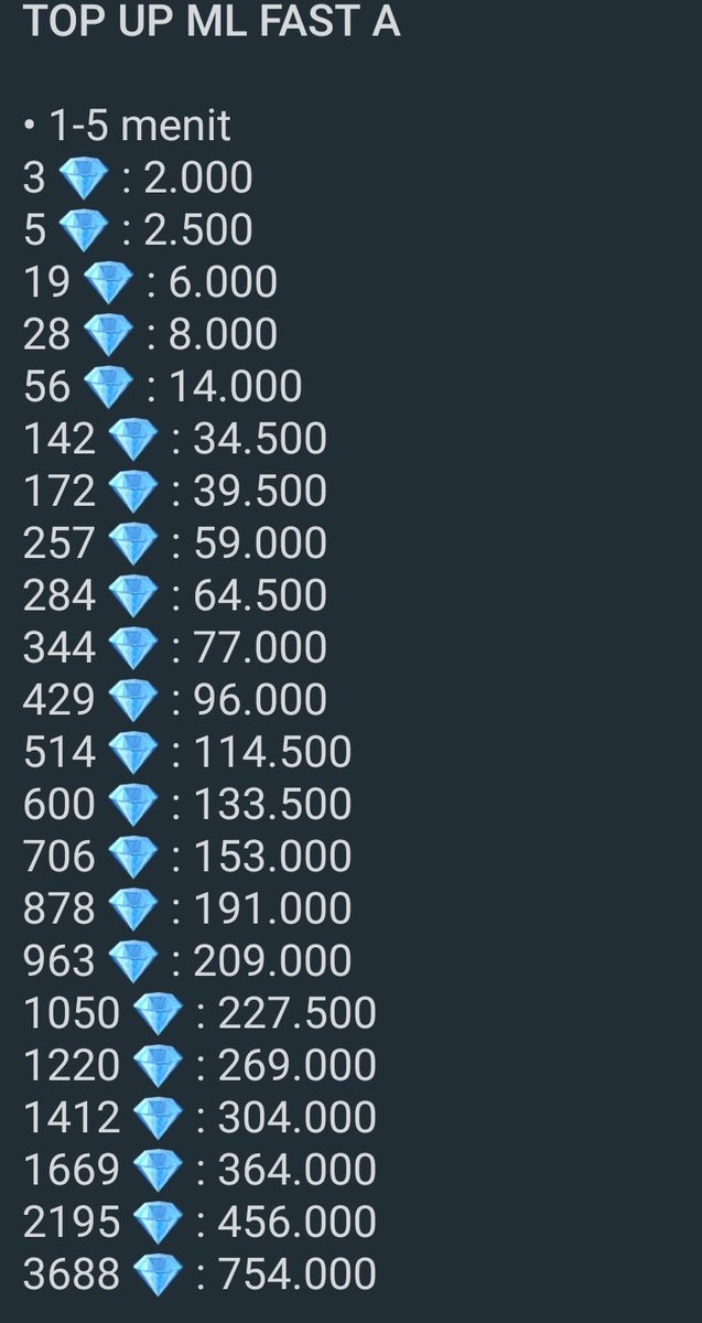 okangminah's tweet photo. @cim0rybiscuits PROMO DIAMOND ML

• weekly dialy pass
- 24.500

• diamond via id
14 💎 : 4.000
42 💎 : 10.000
86 💎 : 19.700
140 💎 : 30.500
284 💎 : 62.000
355 💎 : 77.000
600 💎 : 130.000
716 💎 : 152.500
1220 💎 : 262.500

testi on bio
https://t.co/k8XZvtccPC https://t.co/ooo1cpO00b