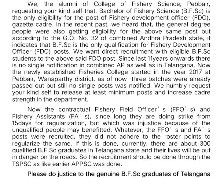 alumni_cfsc's tweet photo. #Save_Fisheries @CFSc,Pebbair
#Justice_for_BFSc_graduates, Telangana🙏🙏
@KTRBRS @KTRoffice @BRSHarish @YadavTalasani @SingireddyBRS @TelanganaCMO https://t.co/Kv4Joo3tEE