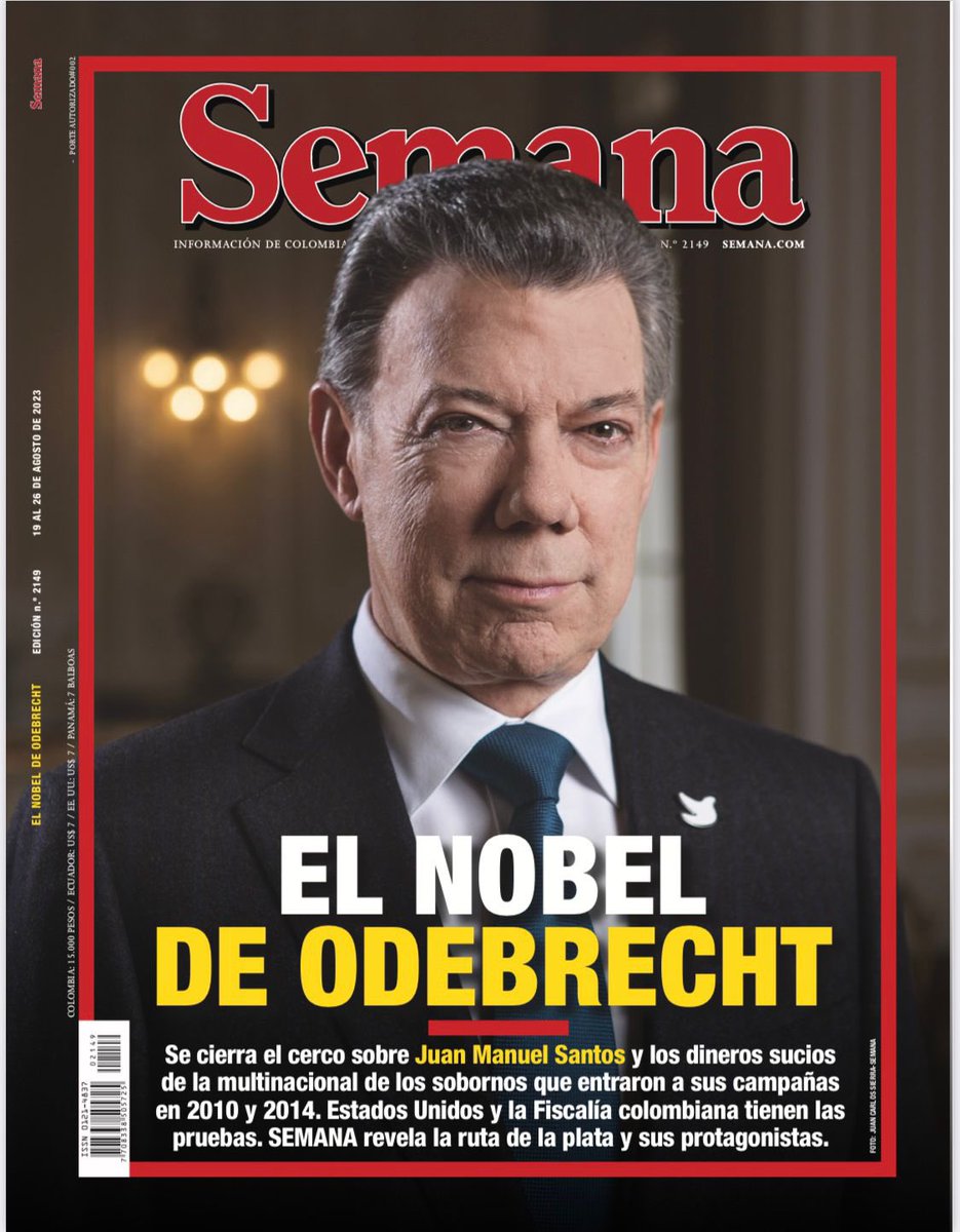 jarizabaletaf's tweet photo. Esta portada de SEMANA debería llegar hasta Noruega, para que vean a quien le dieron el Nobel.

Si estás de acuerdo con que se lo quiten, replica esta portada y súmate al numeral #ElNobelDeOdebrecht https://t.co/dfZgHF5vc0