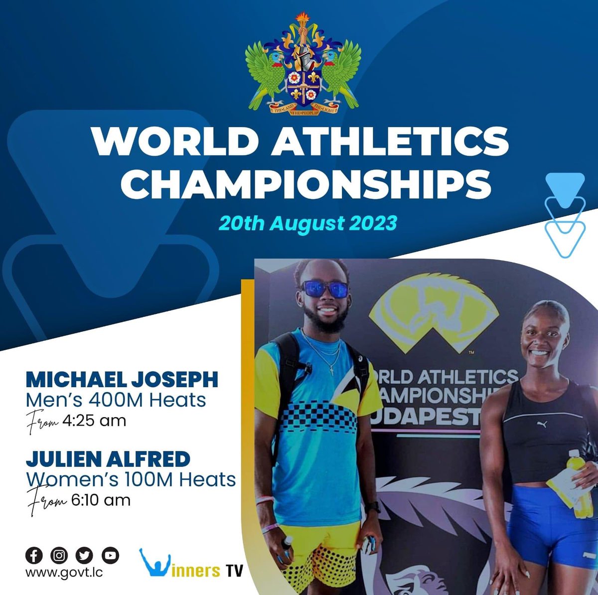 Julien Alfred &amp; Michael Joseph will compete in their relevant heats tomorrow morning! 🏃🏽‍♀️