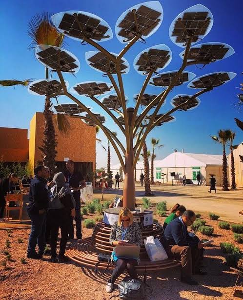 AfricaFactsZone's tweet photo. Solar panel trees are used to charge phones in Marrakesh, Morocco 🇲🇦. https://t.co/YnbwsAsUCk