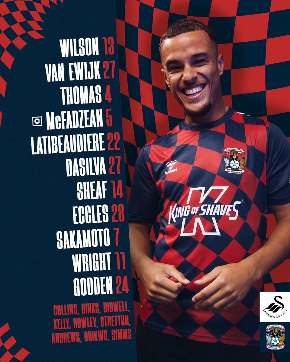 CoventryCityFC's tweet photo. 📋 Your Sky Blues side for this afternoon's meeting with @SwansOfficial:

#PUSB https://t.co/wEbmQ3W5mb