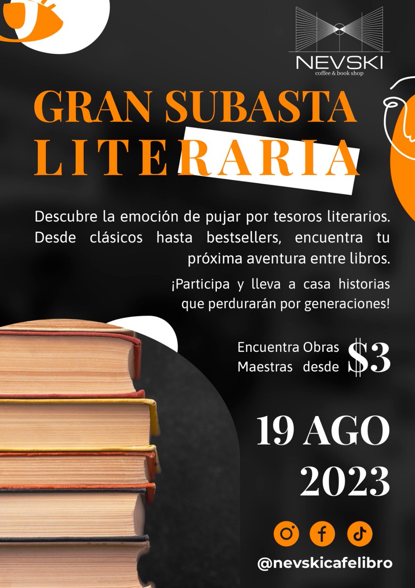 Subasta de libros en Nevski Café Libro. Hoy a las 16:00 

#gye #actividadesparahoy #quehacerhoy #guayaquil #puertosantaana