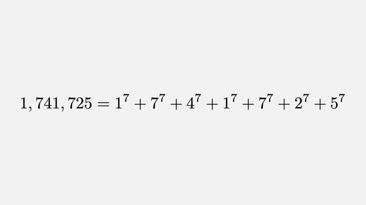 fermatslibrary's tweet photo. An n-digit number that is the sum of the nth powers of its digits is called an n-narcissistic number. Here's an example https://t.co/FNDiVHbkFC