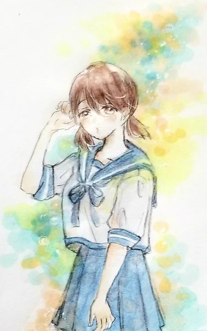 残暑お見舞いの絵できたー!!!!!#艦これ#白雪 