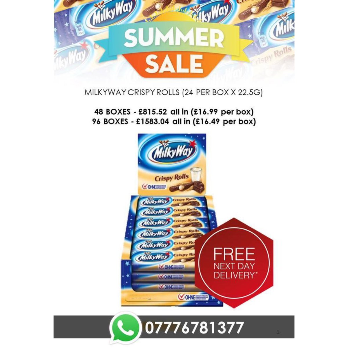 PatsonLTD's tweet photo. Milky Way Crispy Rolls Chocolate 24x22.5g Wholesale and Retail Available! #summersale #crispyroll #crispyrolls #milkyway #uk #bradford https://t.co/zJY9RqAWxx