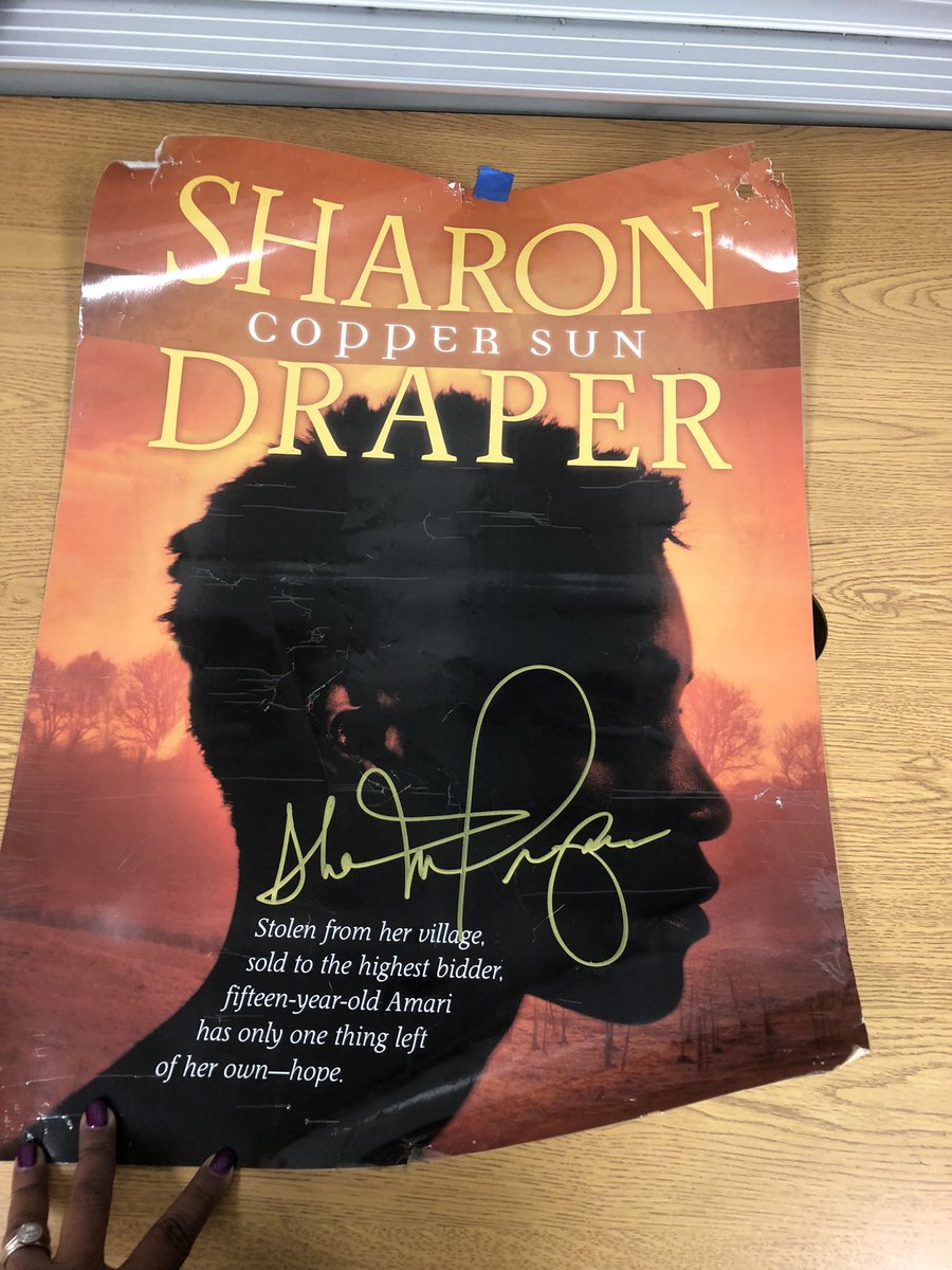 Mrs_Lozin's tweet photo. This beautiful poster has decorated at least 6 different classrooms in the last decade. Author Sharon Draper autoritario for me during her author visit to the African-American Research Library Center @BrowardLibrary #sharondraper https://t.co/ftDT526tS6